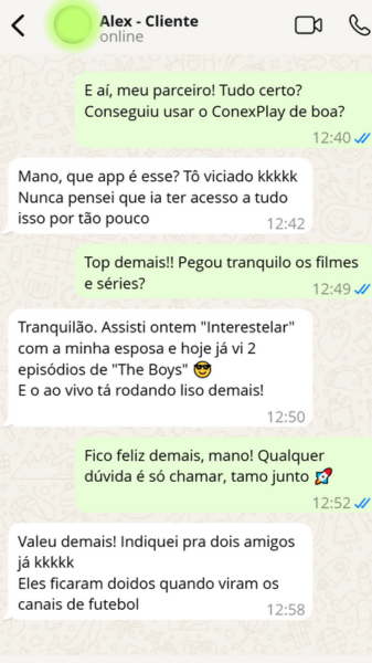 Depoimento do cliente 1 via WhatsApp