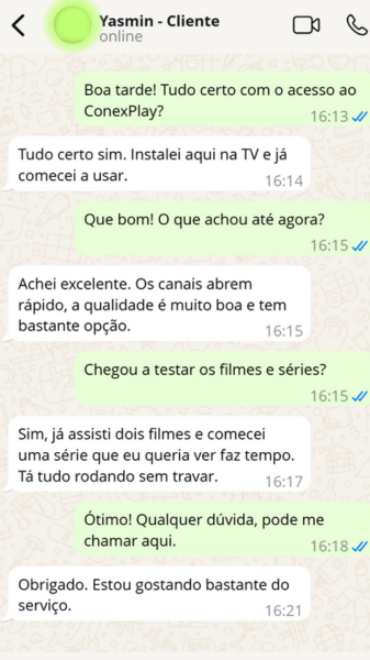 Depoimento do cliente 2 via WhatsApp